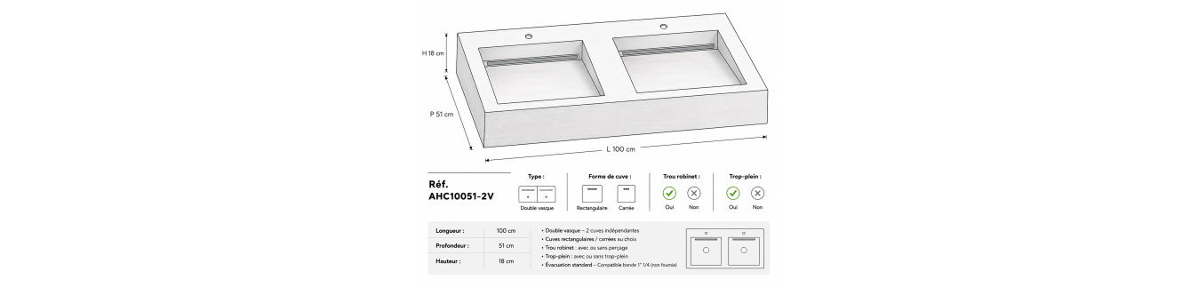 Double vasque céramique 120cm